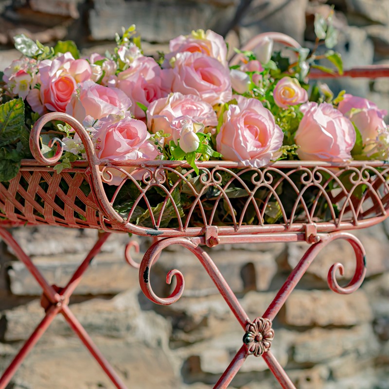 Two Tier Iron Flower Push Cart in Flamingo Pink "Odesa 1794"