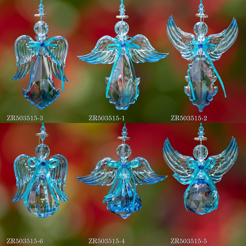 Hanging Blue Acrylic Angel Ornaments in 6 Assorted Styles
