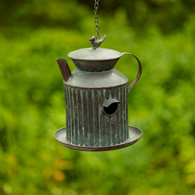 Set of 6 Assorted Style Galvanized Teapot Birdhouse-Feeders