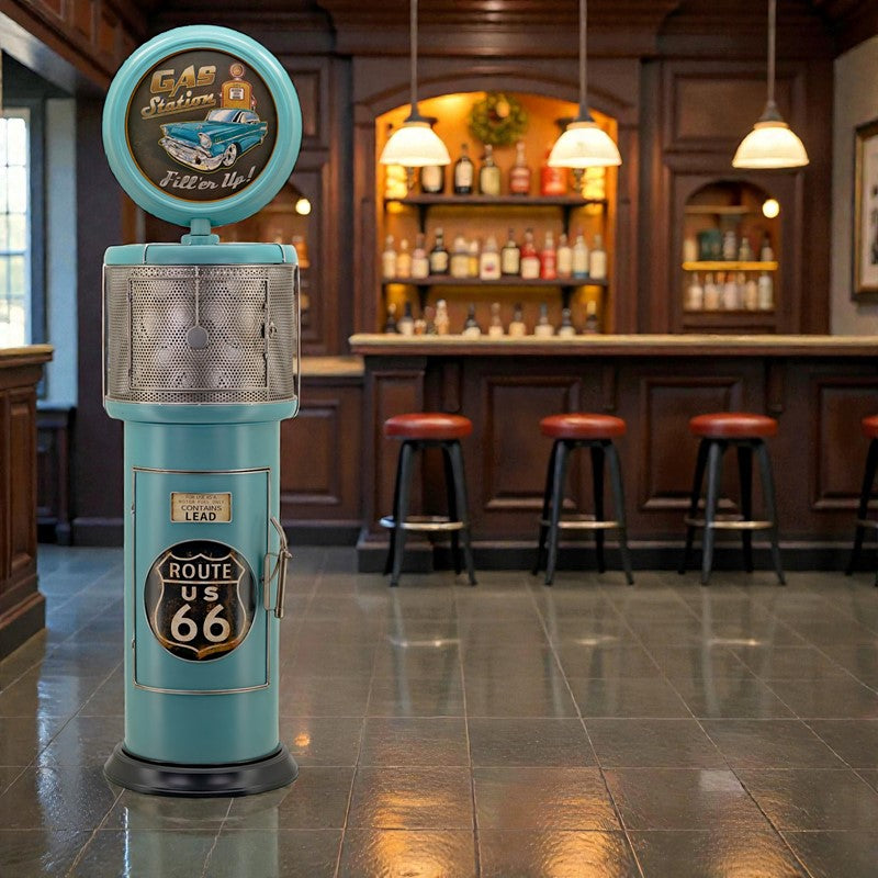 69.5" Tall Old Style Gas-Pump-Shaped Wine Rack in Blue-Green "Route 66"