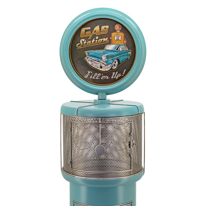 69.5" Tall Old Style Gas-Pump-Shaped Wine Rack in Blue-Green "Route 66"