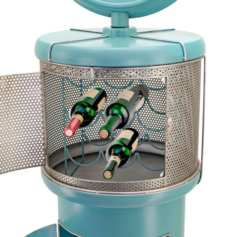 69.5" Tall Old Style Gas-Pump-Shaped Wine Rack in Blue-Green "Route 66"