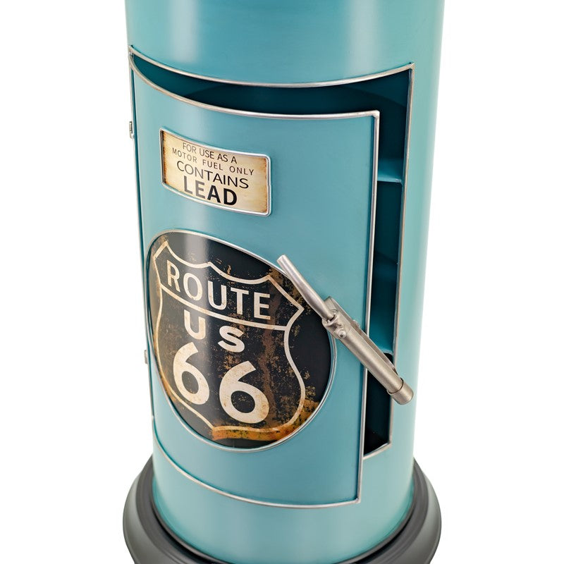 69.5" Tall Old Style Gas-Pump-Shaped Wine Rack in Blue-Green "Route 66"