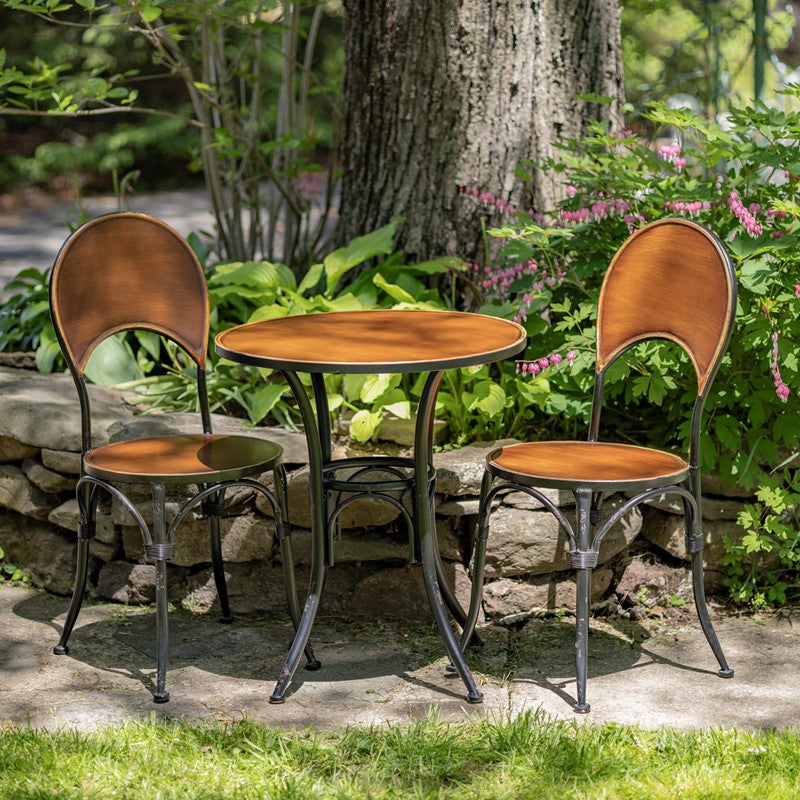 3 Piece Round Top Iron Bistro Set In Antique Copper "Paris 1968"