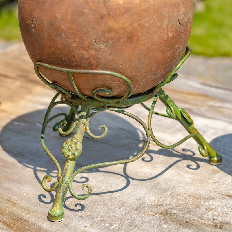 Set/2 Assorted Ceramic Globe Planters w/Metal Tripod Stands in Rust