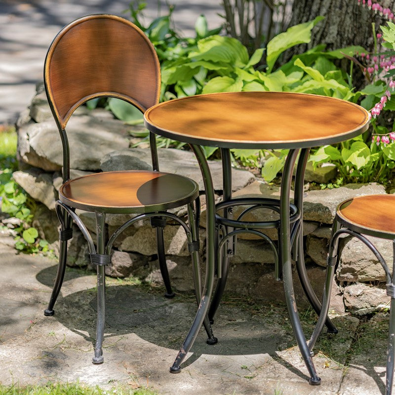3 Piece Round Top Iron Bistro Set In Antique Copper "Paris 1968"