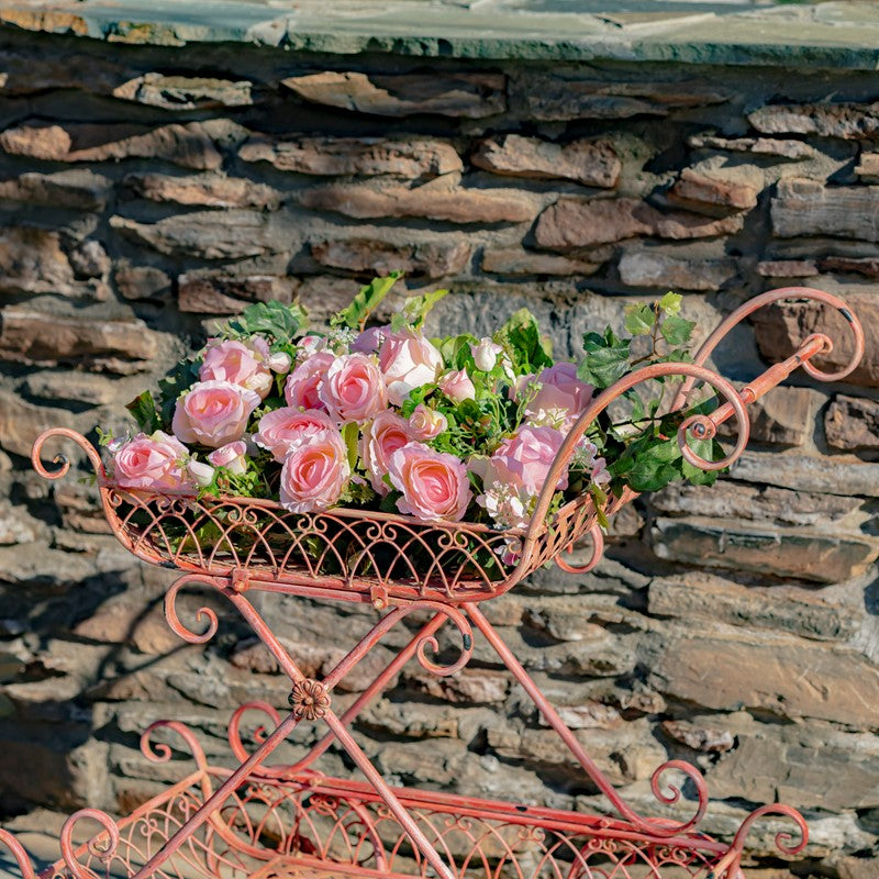 Two Tier Iron Flower Push Cart in Flamingo Pink "Odesa 1794"