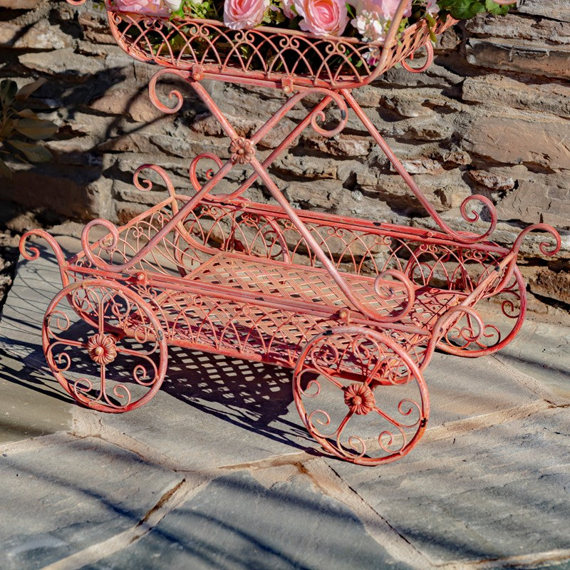 Two Tier Iron Flower Push Cart in Flamingo Pink "Odesa 1794"